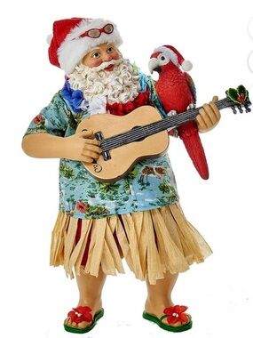 NIB Kurt Adler 11” Fabriche Beach Santa Hawaiian Hula Figure Christmas Holiday
